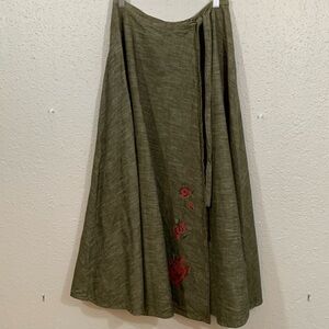 Pink House Japan Olive Wrap Floral Embroidered Maxi Skirt size L